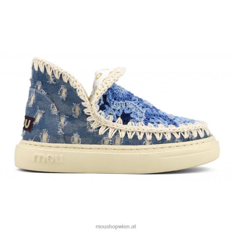 Frauen Auffälliges gehäkeltes Denim-Patchwork Mou P660X85 Denim-Patchwork