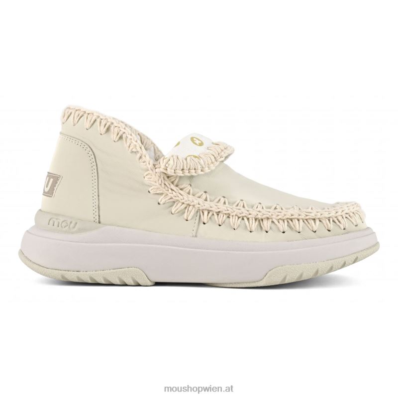 Frauen Jogger aus glattem Leder Mou P660X105 Kreide