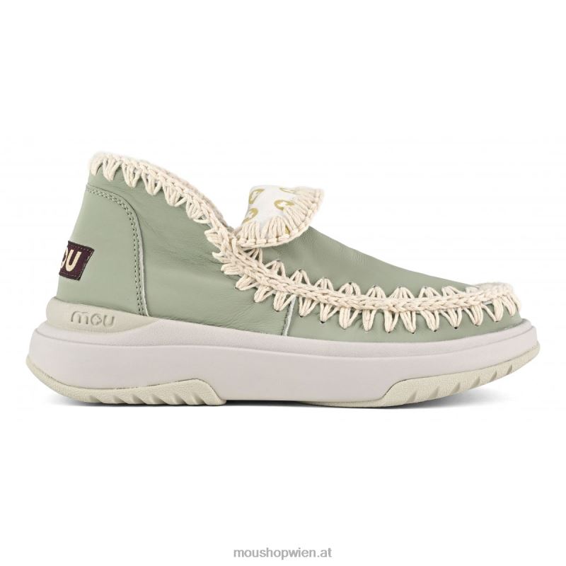 Frauen Jogger aus glattem Leder Mou P660X106 Sommersalbei