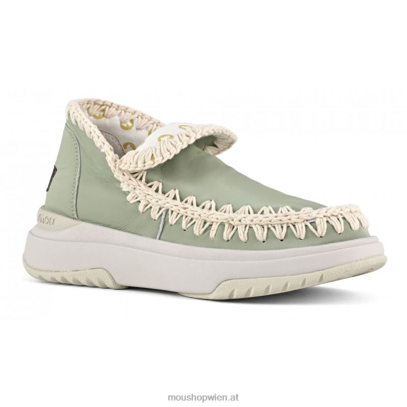 Frauen Jogger aus glattem Leder Mou P660X106 Sommersalbei