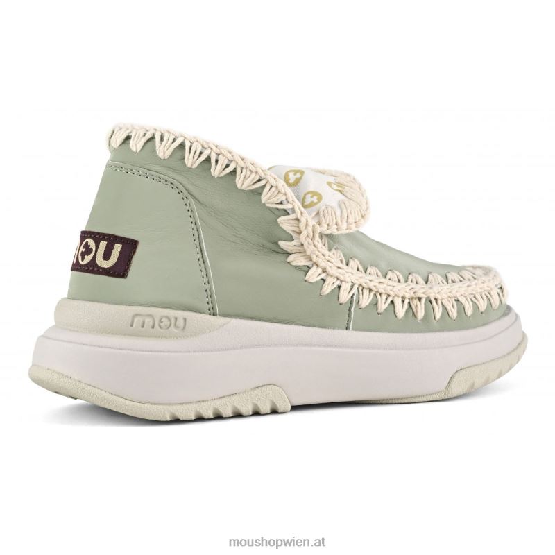 Frauen Jogger aus glattem Leder Mou P660X106 Sommersalbei