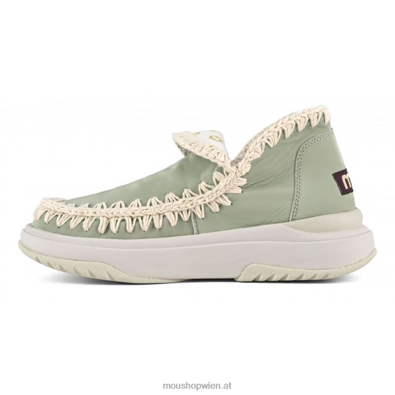 Frauen Jogger aus glattem Leder Mou P660X106 Sommersalbei