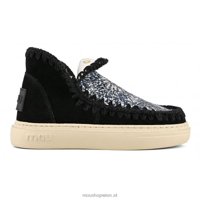 Frauen kräftiges Wildleder und Pailletten Mou P660X80 Schwarz