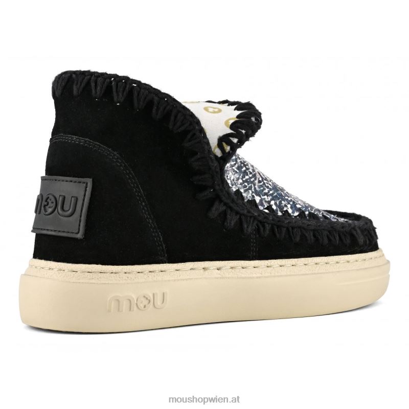 Frauen kräftiges Wildleder und Pailletten Mou P660X80 Schwarz