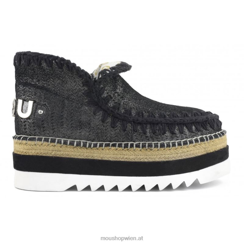 Frauen Eskimo-Jute mit perforiertem Mikroglitter Mou P660X215 Mikroglitter schwarz