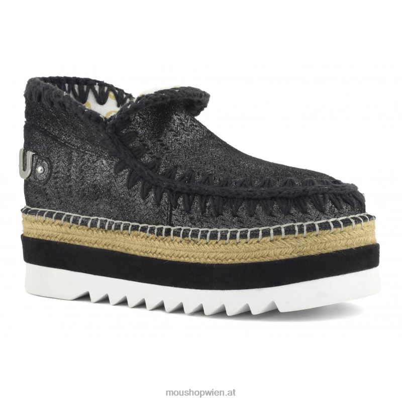 Frauen Eskimo-Jute mit perforiertem Mikroglitter Mou P660X215 Mikroglitter schwarz