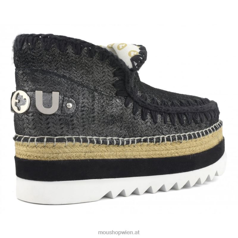 Frauen Eskimo-Jute mit perforiertem Mikroglitter Mou P660X215 Mikroglitter schwarz