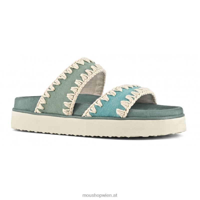 Frauen Bio-Sandale mit zwei Riemen Mou P660X179 grüne Mischung