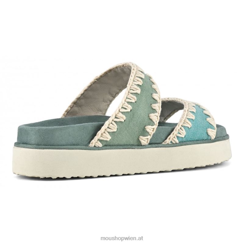 Frauen Bio-Sandale mit zwei Riemen Mou P660X179 grüne Mischung