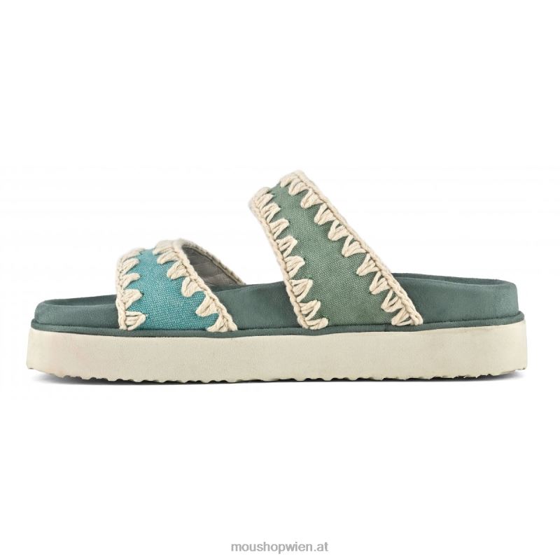 Frauen Bio-Sandale mit zwei Riemen Mou P660X179 grüne Mischung