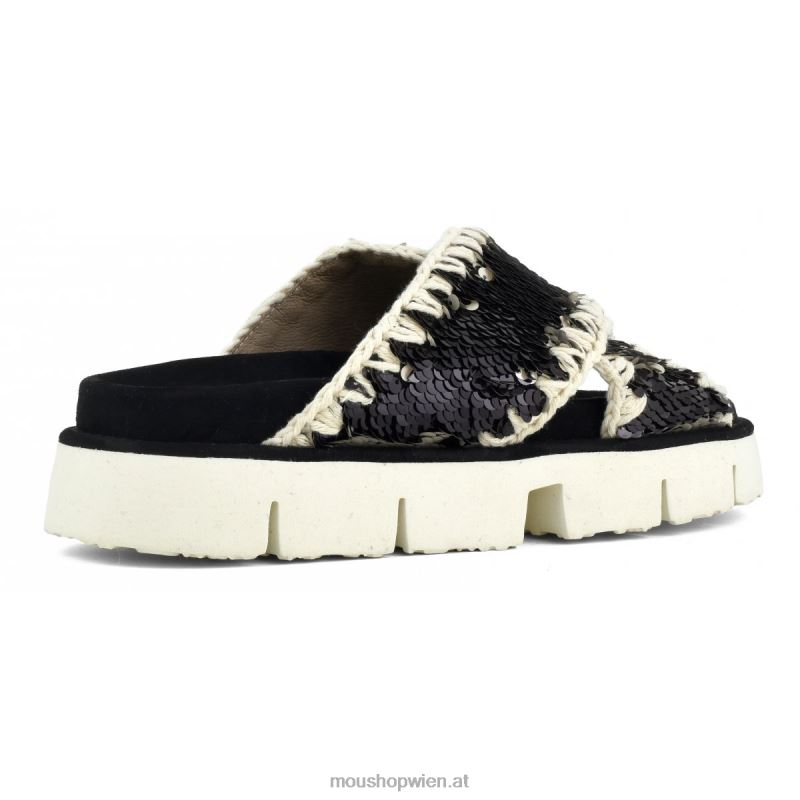 Frauen Gekreuzte Bio-Sandale, einfarbig Mou P660X152 Pailletten schwarz