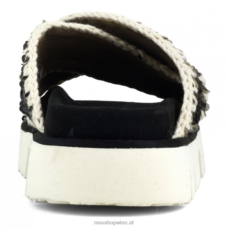 Frauen Gekreuzte Bio-Sandale, einfarbig Mou P660X152 Pailletten schwarz