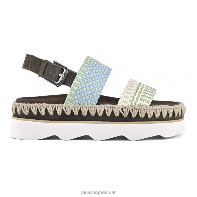Frauen High-EVA-Bio-Sandale Mou P660X164 mehrfarbiger Bast/Wildleder