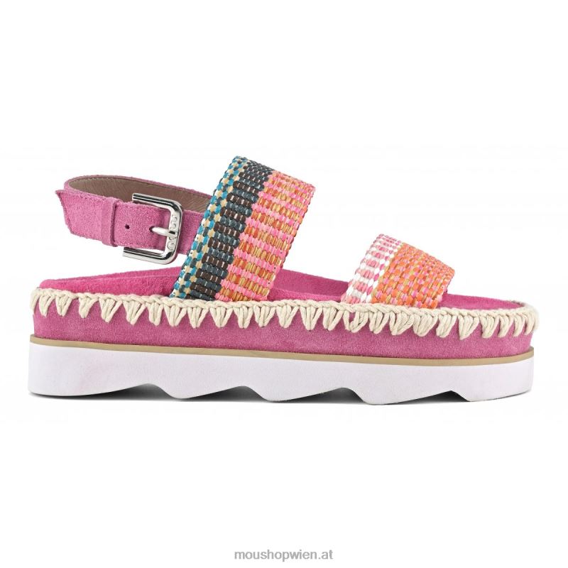 Frauen High-EVA-Bio-Sandale Mou P660X165 mehrfarbiger Bast/Wildleder