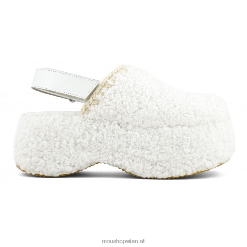 Frauen Klobiger Plateau-Slingback aus Sherpa-Fell Mou P660X144 Weiss