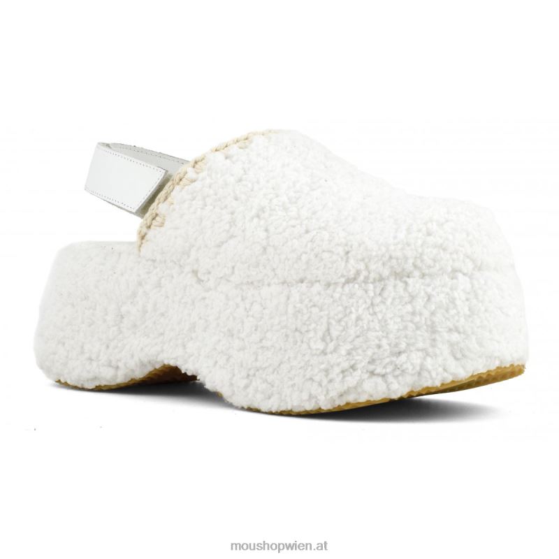 Frauen Klobiger Plateau-Slingback aus Sherpa-Fell Mou P660X144 Weiss