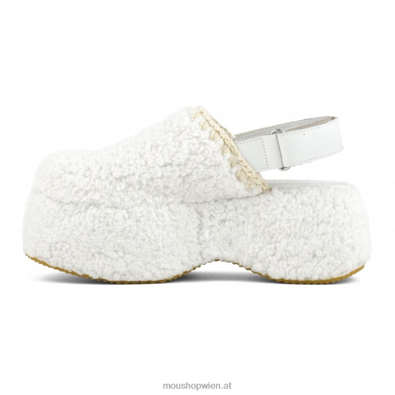 Frauen Klobiger Plateau-Slingback aus Sherpa-Fell Mou P660X144 Weiss