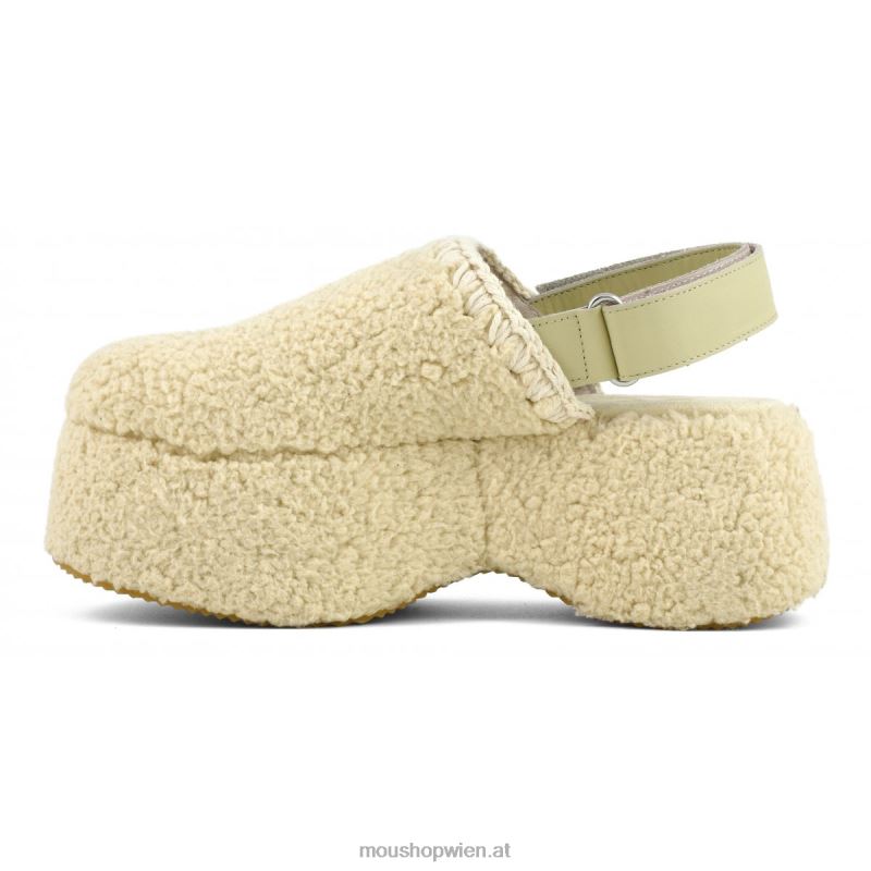 Frauen Klobiger Plateau-Slingback aus Sherpa-Fell Mou P660X146 Beige