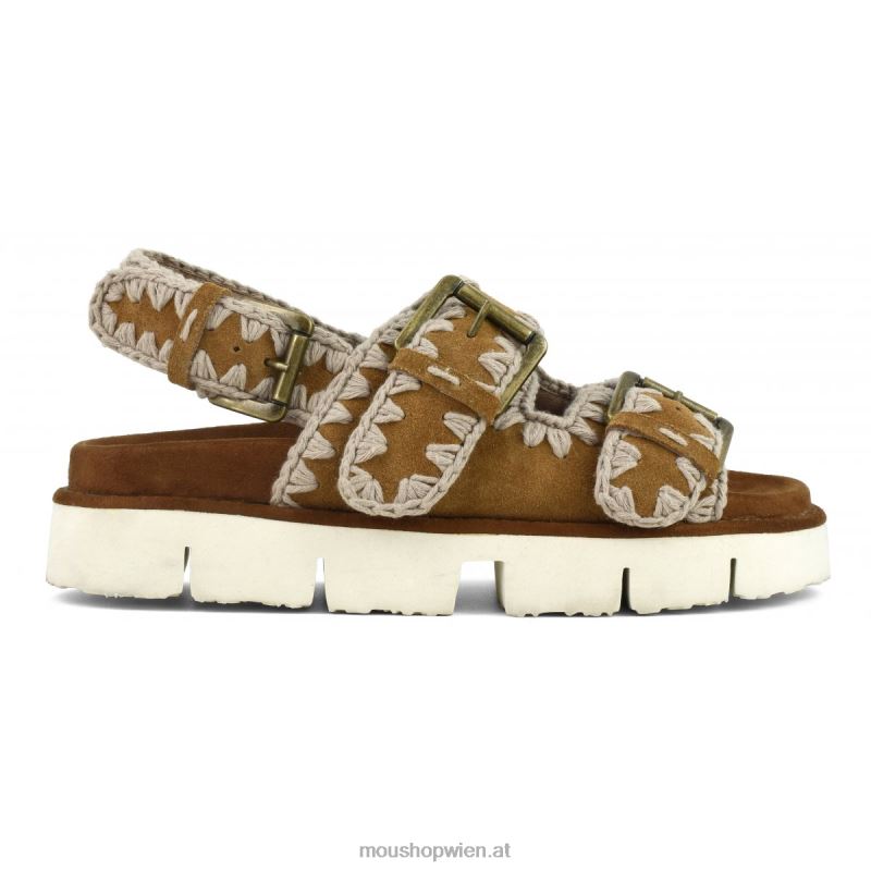 Frauen Neue Bio mit Schnallen und Rückengurt Mou P660X117 Cognac