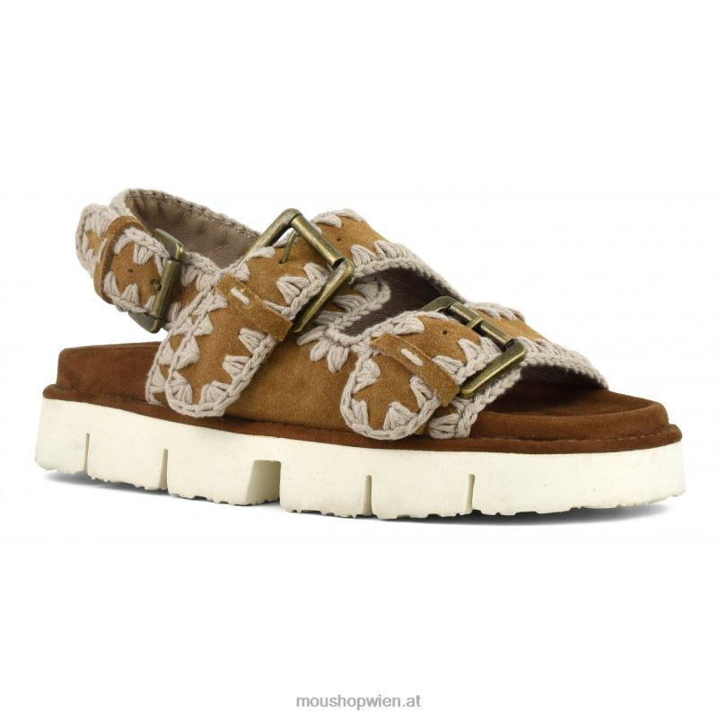 Frauen Neue Bio mit Schnallen und Rückengurt Mou P660X117 Cognac