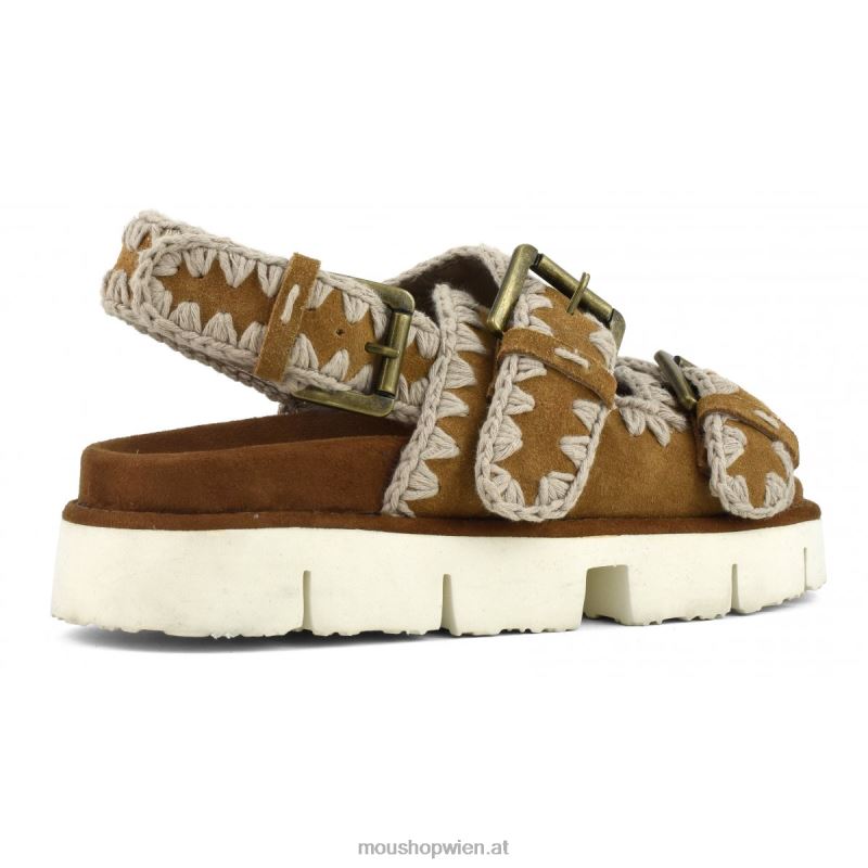 Frauen Neue Bio mit Schnallen und Rückengurt Mou P660X117 Cognac