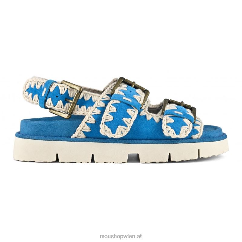 Frauen Neue Bio mit Schnallen und Rückengurt Mou P660X119 türkisfarbenes Wildleder