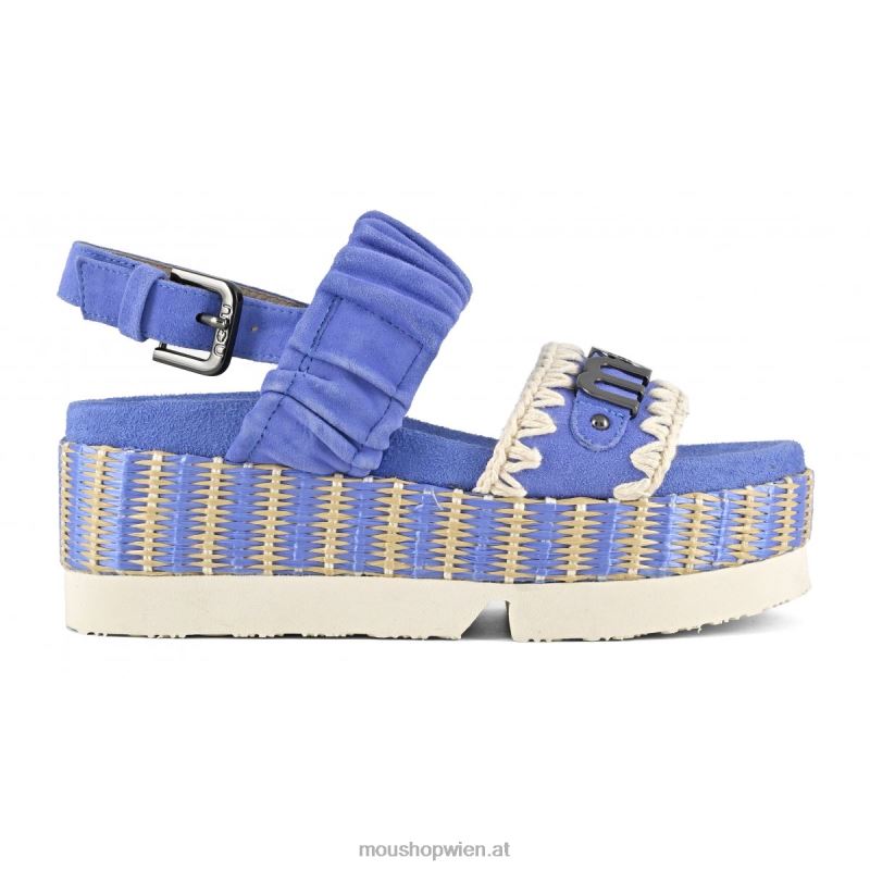 Frauen Obermaterial aus japanischem Zweiband-Wildleder und Bast Mou P660X189 blau