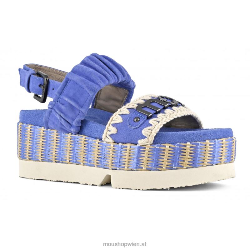 Frauen Obermaterial aus japanischem Zweiband-Wildleder und Bast Mou P660X189 blau