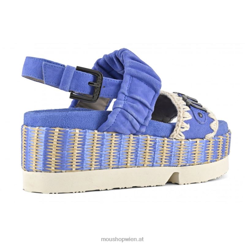 Frauen Obermaterial aus japanischem Zweiband-Wildleder und Bast Mou P660X189 blau