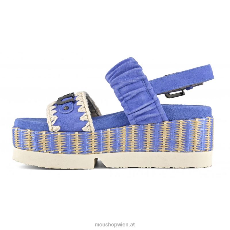 Frauen Obermaterial aus japanischem Zweiband-Wildleder und Bast Mou P660X189 blau