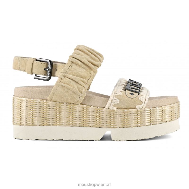 Frauen Obermaterial aus japanischem Zweiband-Wildleder und Bast Mou P660X190 Weizen