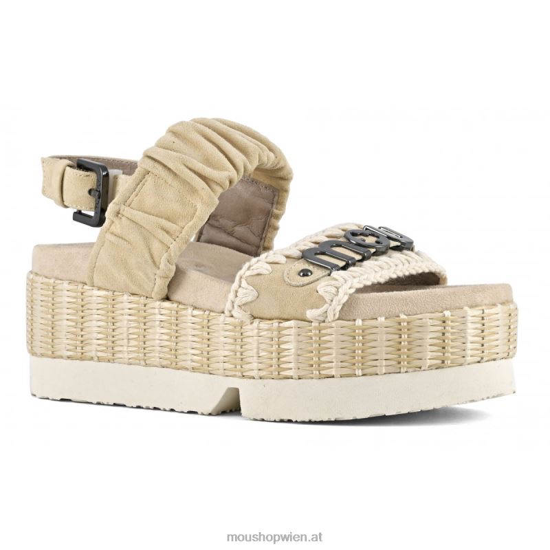 Frauen Obermaterial aus japanischem Zweiband-Wildleder und Bast Mou P660X190 Weizen