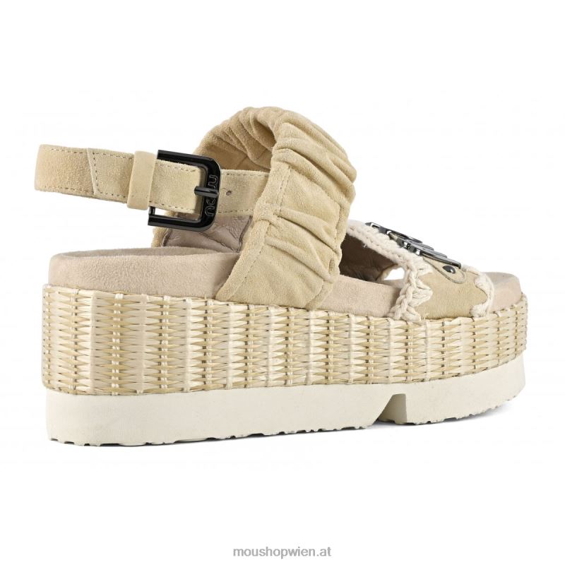 Frauen Obermaterial aus japanischem Zweiband-Wildleder und Bast Mou P660X190 Weizen