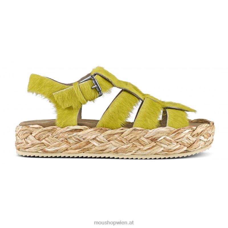 Frauen Sandale aus Bastgeflecht Mou P660X126 Langhaarpony Limette