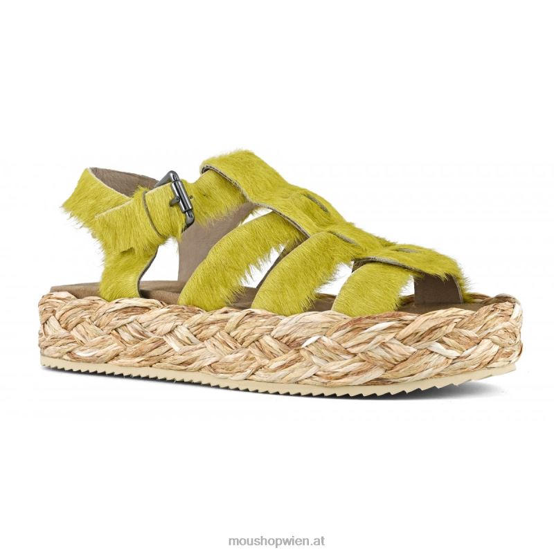 Frauen Sandale aus Bastgeflecht Mou P660X126 Langhaarpony Limette