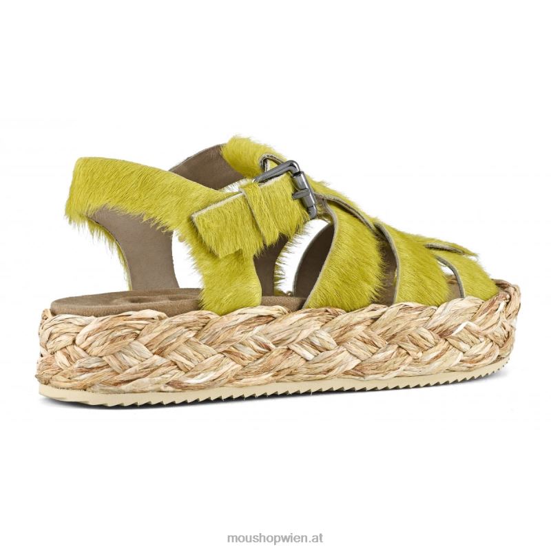 Frauen Sandale aus Bastgeflecht Mou P660X126 Langhaarpony Limette