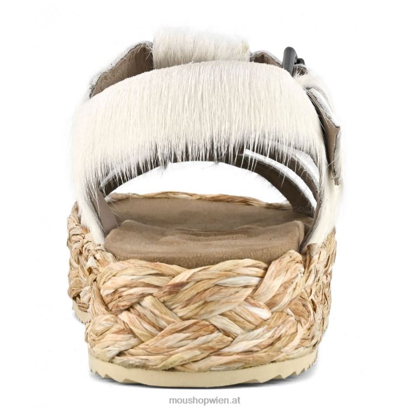 Frauen Sandale aus Bastgeflecht Mou P660X127 Langhaar-Pony-Kreide