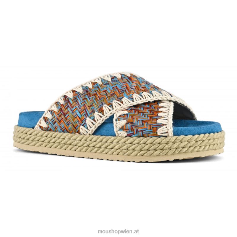 Frauen Seil-Bio-Sandale aus Textil überkreuzt Mou P660X129 Mehrfarben