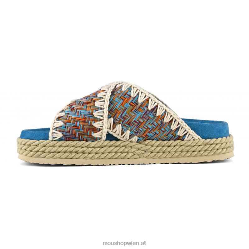 Frauen Seil-Bio-Sandale aus Textil überkreuzt Mou P660X129 Mehrfarben