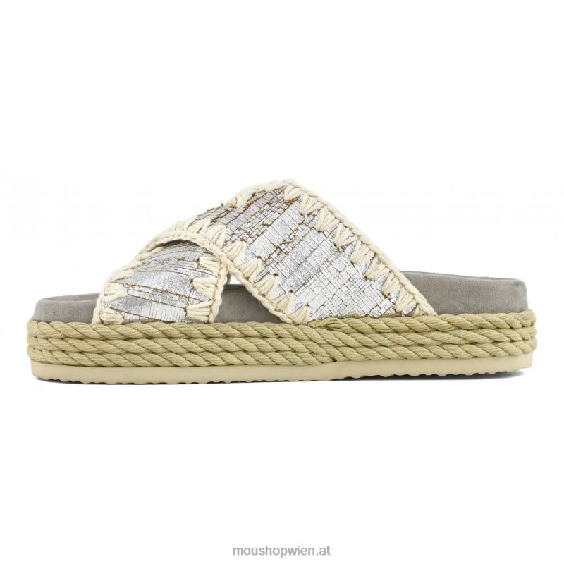 Frauen Seil-Bio-Sandale überkreuzt Mou P660X130 schneidet metallisches Silber