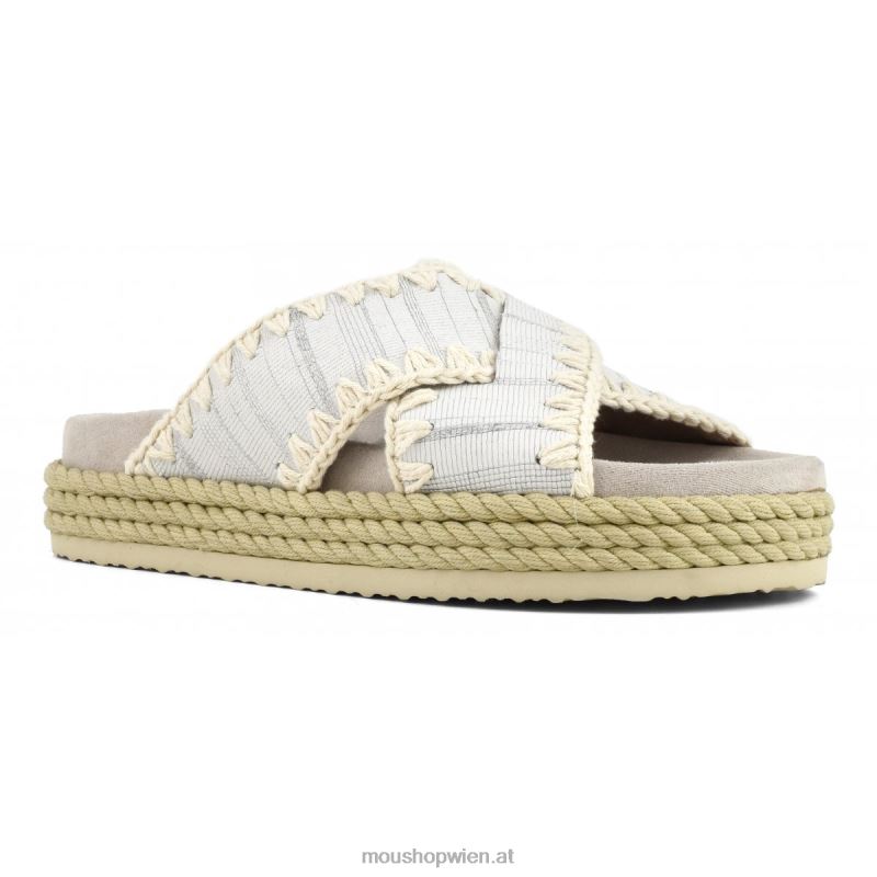 Frauen Seil-Bio-Sandale überkreuzt Mou P660X131 Leder mit Schnitten weiß