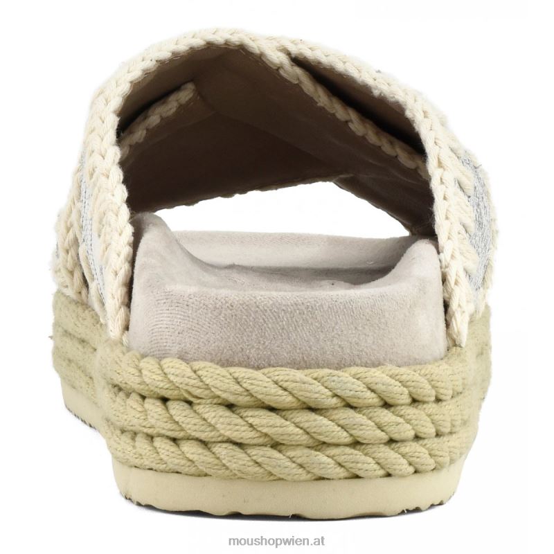 Frauen Seil-Bio-Sandale überkreuzt Mou P660X131 Leder mit Schnitten weiß