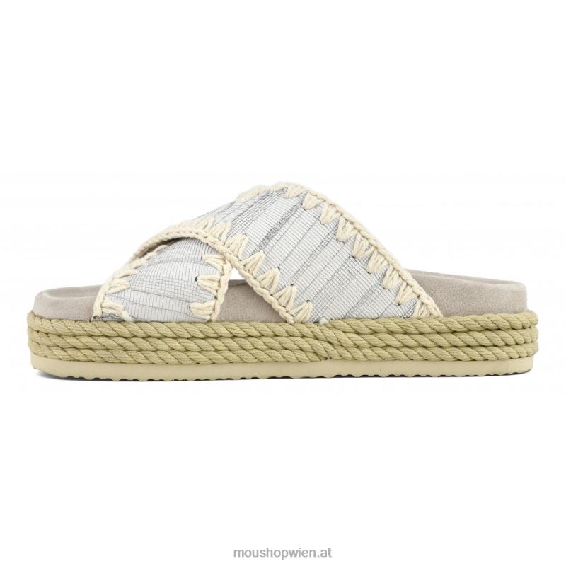 Frauen Seil-Bio-Sandale überkreuzt Mou P660X131 Leder mit Schnitten weiß