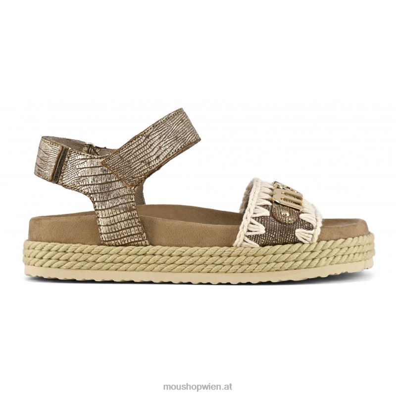 Frauen Seil-Bio-Sandalenriemen Mou P660X137 metallisches Eidechsengold