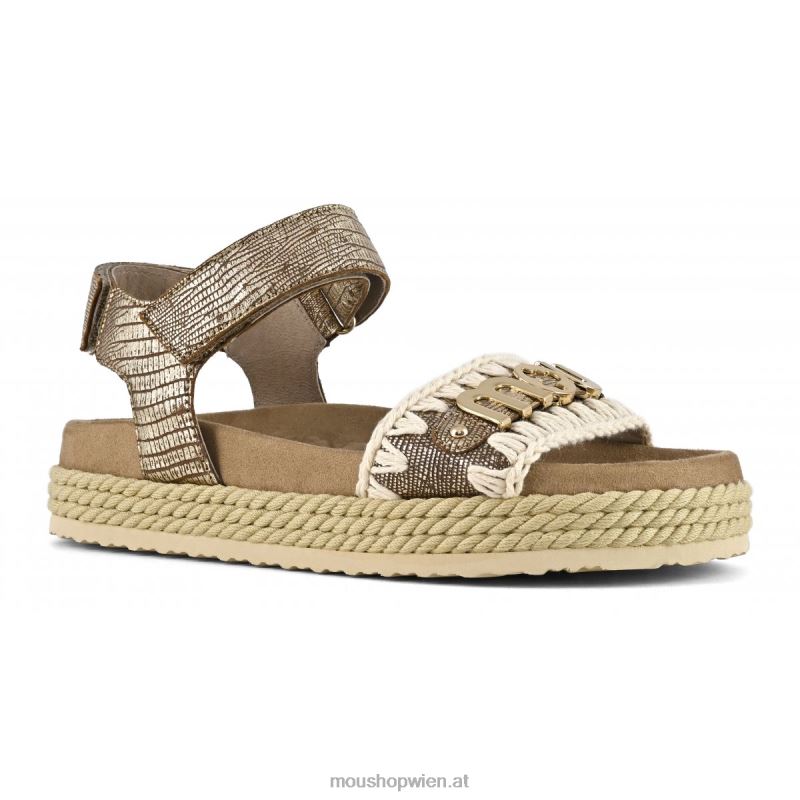 Frauen Seil-Bio-Sandalenriemen Mou P660X137 metallisches Eidechsengold