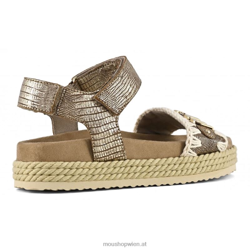 Frauen Seil-Bio-Sandalenriemen Mou P660X137 metallisches Eidechsengold