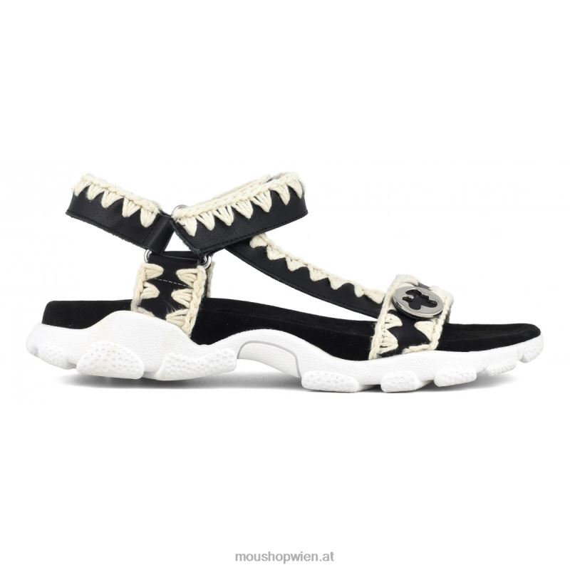 Frauen Sport-Sandalen-Rückenriemen Mou P660X198 Schwarz-Weiss