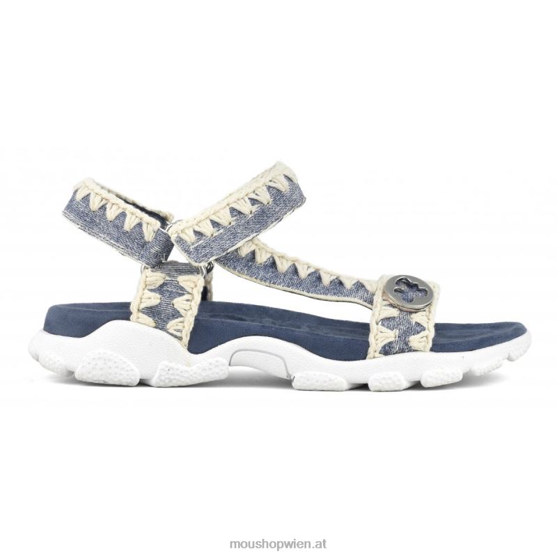 Frauen Sport-Sandalen-Rückenriemen Mou P660X201 Leder gewaschener Denim