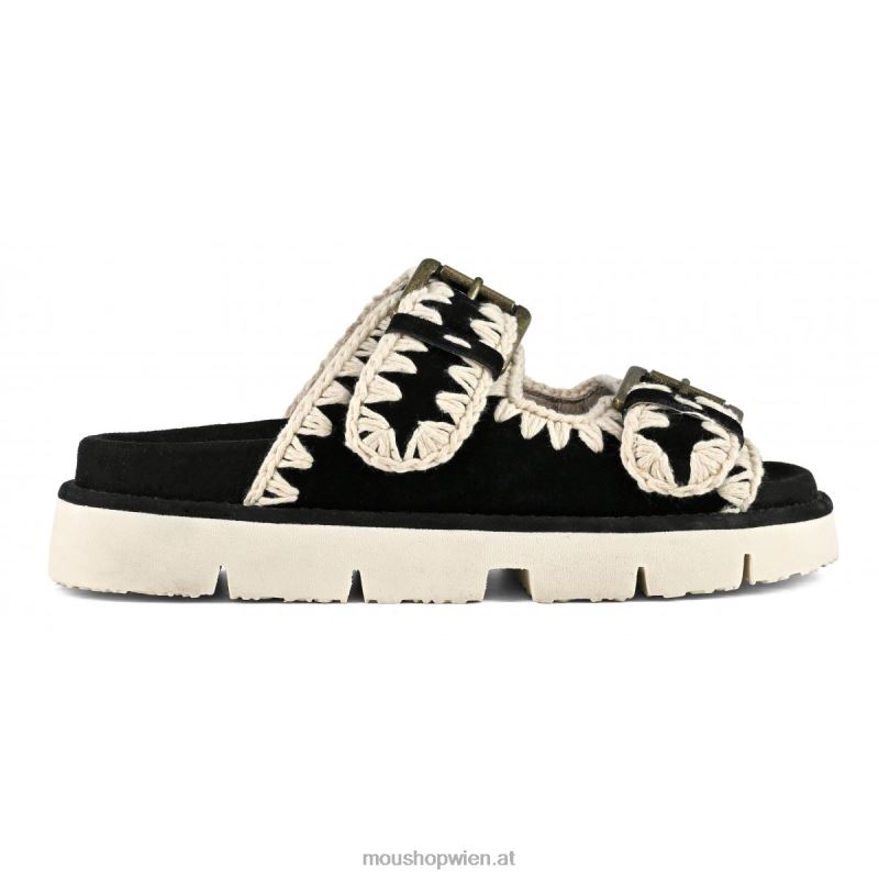 Frauen neue Bio mit Schnallen Mou P660X121 Schwarz-Weiss