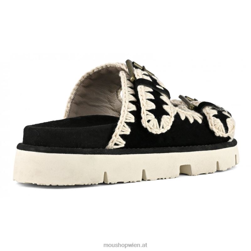 Frauen neue Bio mit Schnallen Mou P660X121 Schwarz-Weiss